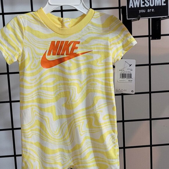 Nike Baby Romper - Yellow Striped Short Sleeve Bodysuit/Onesie Logo - Size 18M - Picture 2 of 13